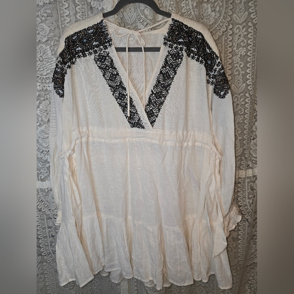 Free People Dresses & Skirts - Free People Moonshiner Embellished Collar And Shoulder Long Sleeve Mini Dress, L